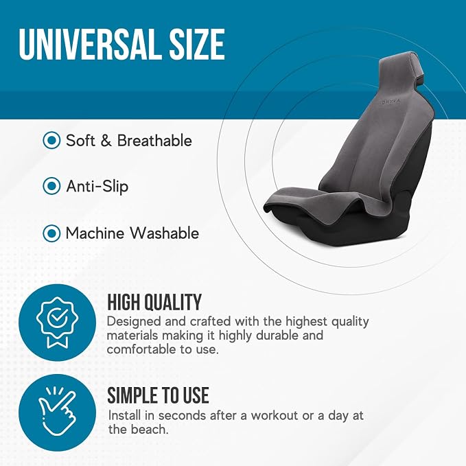 DryvaSeat - Premium Microfiber Towel Car Seat Cover - Waterproof & Sweatproof - Universal Fit, Machine Washable, Non-Slip - Seat Protector for Car, Truck, SUV, Van (Gray, 2 Pack) - Image 6