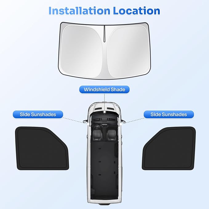 Canvcle Window Shades for 1992-2025 2026 Ford Econoline E-Series Van & Motorhome E-150 E-250 E-350 E-450 Accessories Windshield Sun Shade Side Window Covers Sun Shield Privacy for Camping Black 3PCS - Image 6