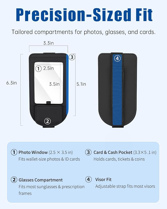 Car Visor Sunglasses Holder, 3 in 1 Glasses Clip with Photo Picture Display & Extra Storage Pocket, Anti-Slip Universal Sun Visor Organizer, 2026 Upgraded (1, Black) - Image 8
