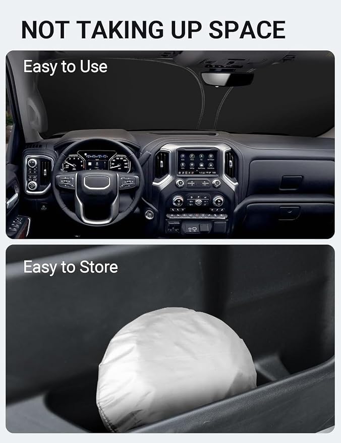 Proadsy Custom Fit 2019-2026 GMC Sierra Windshield Sun Shade, Blocks Heat | 240T Heat Shield, Drops Temp 54°F, Blocks 99% UV, Prevents Dashboard Cracking, Summer Parking & Beach Trips, Easy Twist-Fold - Image 9