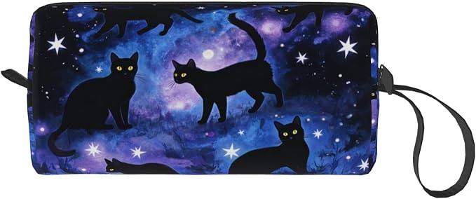 Black Cats Galaxy Stars Makeup Bag for Women with Wrist Strap | Durable 600D Oxford Fabric Cosmetic Organizer,Compact Travel Pouch with Handle for Gym & Daily Use - Image 8