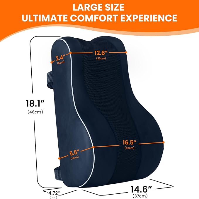CloudBliss Lumbar Support Pillow, Memory Foam for Office Chair, Blue | Ergonomic High-Density Memory Foam, Adjustable Straps, Washable Mesh Cover, Lower Back Support for Office, Gaming & Car Seat - Image 8