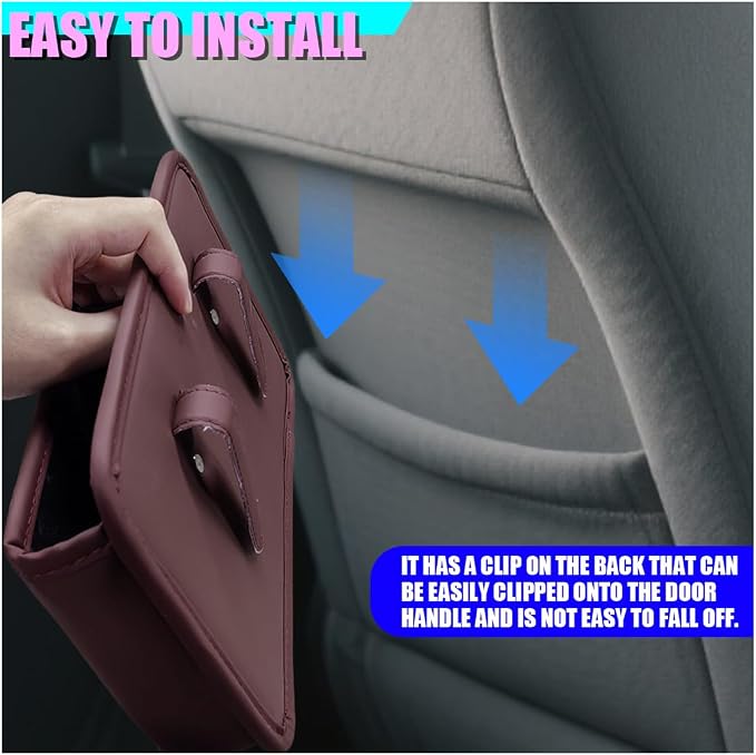 Car Side Door Organizer, Leather Auto Back Seat Storage Pouch with Cup Holder, Car Console Side Trash Can, Universal Vehicle Interior Organizer Pocket for Phone, Coin, Sunglasses (Red) - Image 6