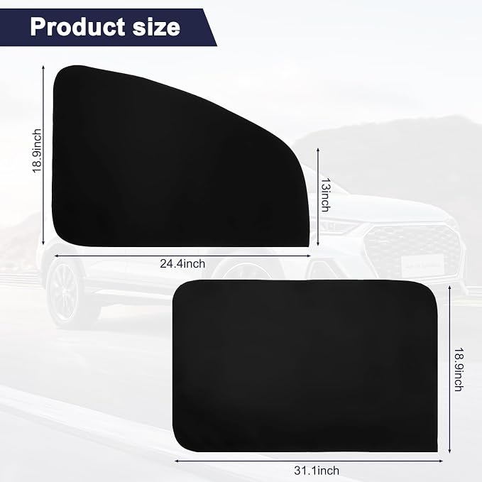Ovege Car Window Shades Magnetic - Side Window Sun Shade Car Curtain Suedette UV Protection Privacy Baby Suction Magnetic -Front&Back 4pcs - Image 7