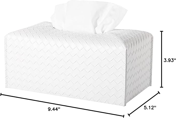 Tissue Box Cover Short Rectangle Leather Facial Paper Holder, White | PU Leather,Easy to Fill, Easy Clean, Decorative Cube Tissue Box Holder for Office, Bathroom,Kitchen, Living room, Guest room - Image 3