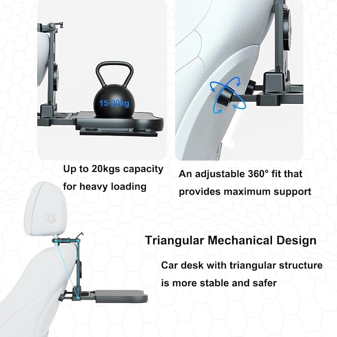 Car Back Seat Tray with Extendable Table, Car Travel Desk for Laptop | Foldable Trays for Eating & Working, Car Travel Tray Table for Rear Passenger, Food Tray with Phone Holder - Image 6