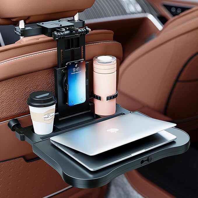 Car Back Seat Tray Table - Stable Foldable Auto Backseat Food Trays Desk for Rear Passenger Road Trip Eating & Work, Multifunctional Adjustable Travel Tray with Phone Drink Holder for Laptop iPad - Image 9