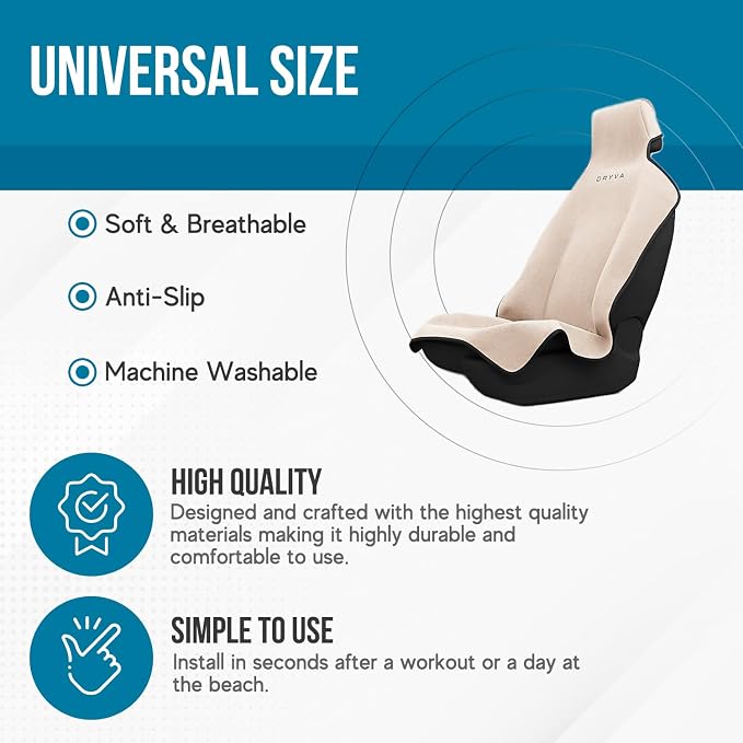 DryvaSeat - Premium Microfiber Towel Car Seat Cover - Waterproof & Sweatproof - Universal Fit, Machine Washable, Non-Slip - Seat Protector for Car, Truck, SUV, Van (Beige, 2 Pack) - Image 5