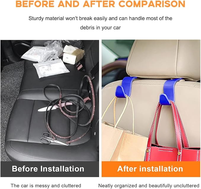 povtii 4PCS Car Seat Headrest Hook, Auto Back Seat Hanging Storage Organizer, Vehicle Seatback Hanger Holder for Purse Handbag Coat Umbrella, Universal Interior Car Accessories (Dark Blue) - Image 6