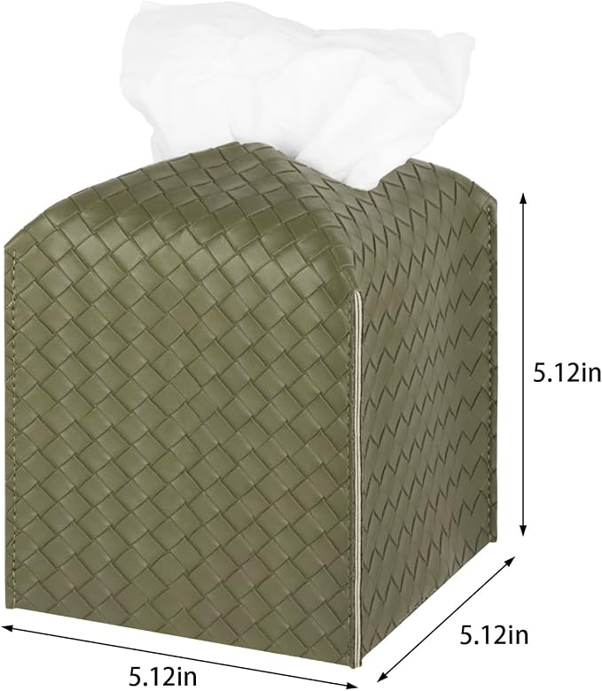 Tissue Box Cover Square Leather Facial Paper Holder, Olive Green | PU Leather,Easy to Fill, Easy Clean, Decorative Cube Tissue Box Holder for Office, Bathroom,Kitchen, Living room, Guest room - Image 3