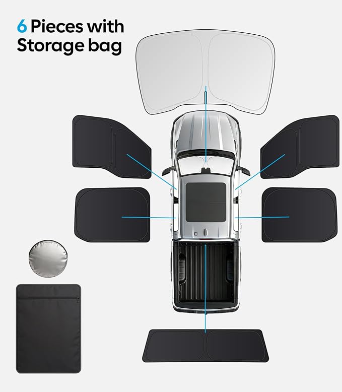 Wigoo 2026 6PC Full Set Window Sunshade for Ford F150 4Doors 2021-2026 | 7-Layer Cooler & Blacker, Ice-Crystal Tech, Full Set Shades With Windshield for Sun Block, Camping Accessories - Image 9