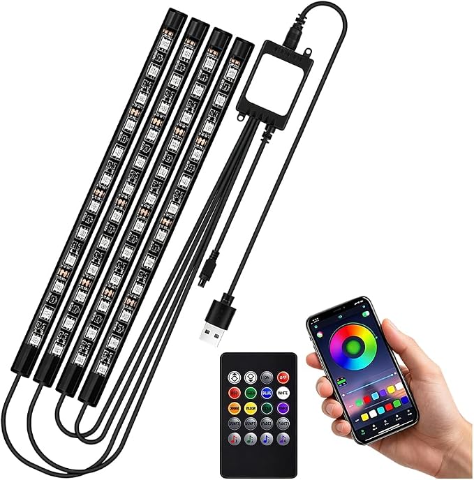 Car Interior LED Light with Wireless Remote & APP Control, Vehicle Under Dash Footwell Light with Music Sync Mode, USB Port Automotive Inside Ambient Strip Lighting, Universal Fit (48 LED) - Image 7
