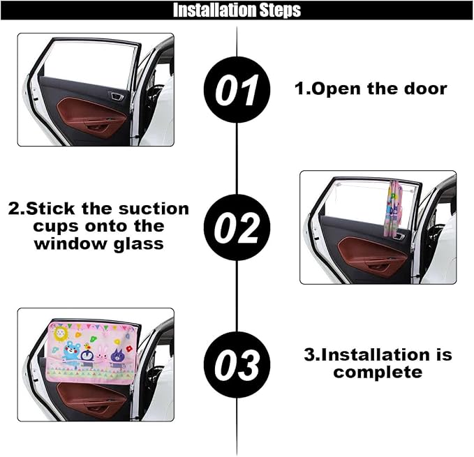 GLSOWEE Car Window Shade for Baby, Blackout Car Window Curtain, Animals | Storage Pockets & 7 Suction Cups, Cartoon Pattern Car Side Window Sun Shade Cover for Sun/Heat/UV Rays Protection, Pink - Image 6