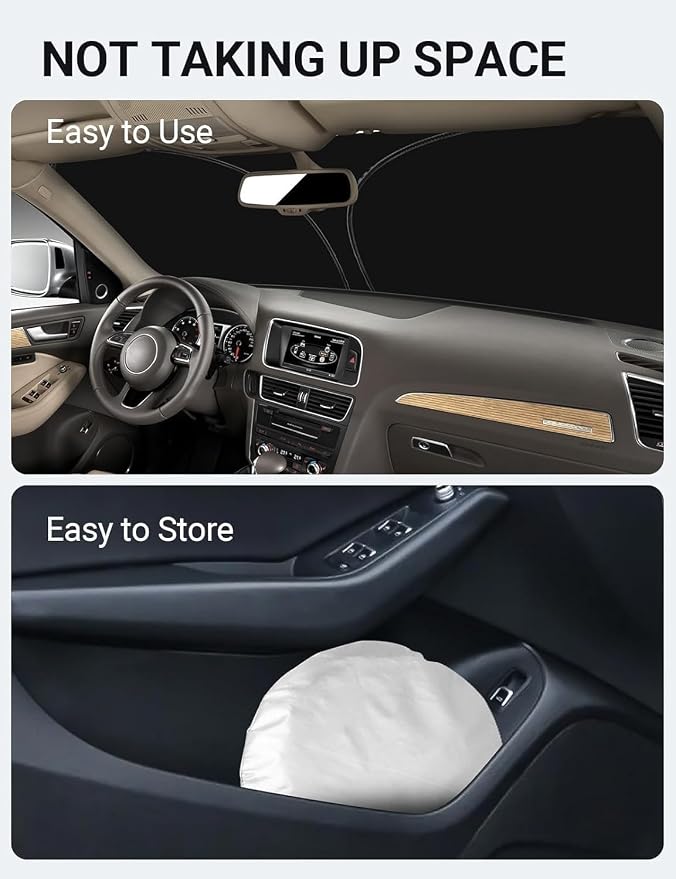 Proadsy Custom Fit 2010-2017 Audi Q5 Windshield Sun Shade, Blocks Heat | 240T Heat Shield, Drops Temp 54°F, Blocks 99% UV, Prevents Dashboard Cracking, Summer Parking & Beach Trips, Easy Twist-Fold - Image 9
