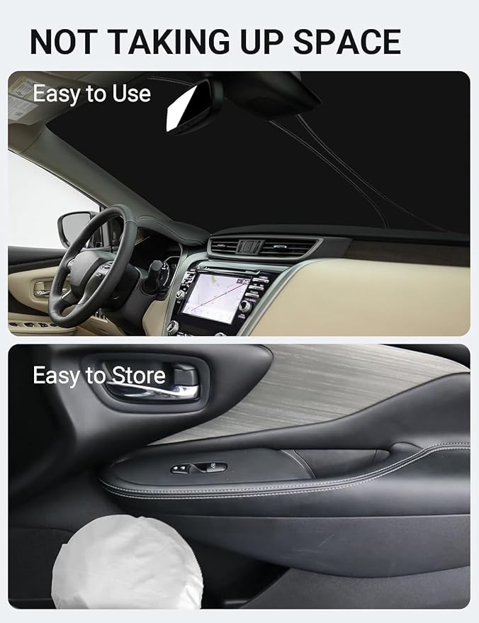 Proadsy Custom Fit Car Windshield Sun Shade for 2015-2024 Nissan Murano | 240T Heat Shield, Drops Temp 54°F, Blocks 99% UV, Prevents Dashboard Cracking, Summer Parking & Beach Trips, Easy Twist-Fold - Image 8