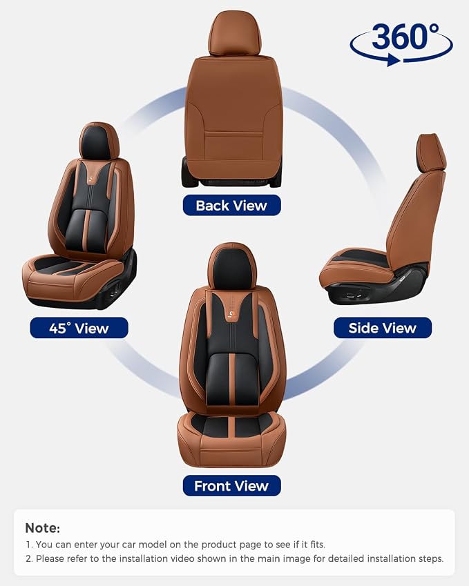 Huidasource Front Seat Covers Luxury Nappa Leather, Driver Seat Cover with Airbag, Front Storage Pocket, Lumbar Support, Cooling&Heating, Seat Cover Universal Fit for Most Cars SUV Trucks, Brown&Black - Image 9