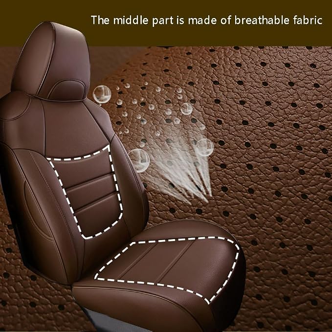CocheFamilia Custom Fit RAV4 Hybrid Car Seat Covers for Select Toyota RAV4 Hybrid (Not for 2019-2025 Hybrid/Prime SE,XSE) 2019 2020 2021 2022 2023 2024 2025 - Full Set,Leather(Coffee - Image 5