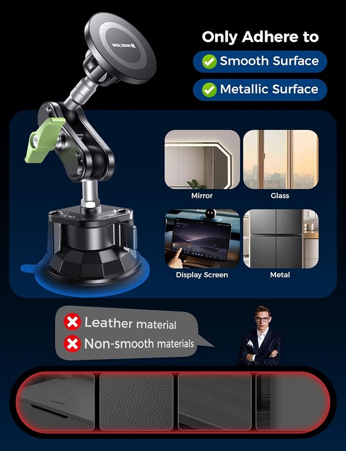 MAGIC JOHN Magnetic Car Phone Holder, Windshield Metal Suction Cup Mount | 360 Degree Rotatable, Strong Suction & Magnetic Force, Solid Metal Frame, Easy Installation - Image 9