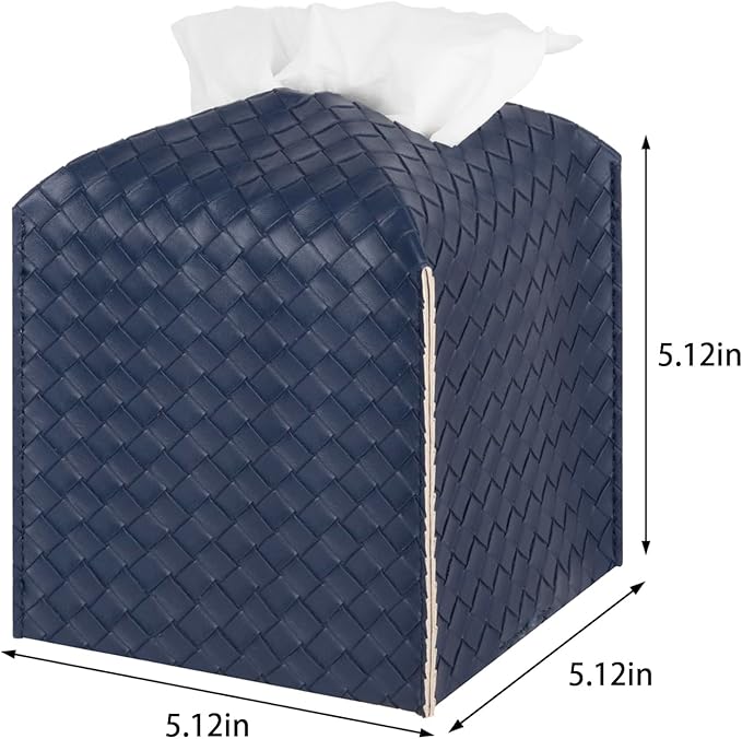 Tissue Box Cover Square Leather Facial Paper Holder, Navy Blue | PU Leather,Easy to Fill, Easy Clean, Decorative Cube Tissue Box Holder for Office, Bathroom,Kitchen, Living room, Guest room - Image 3