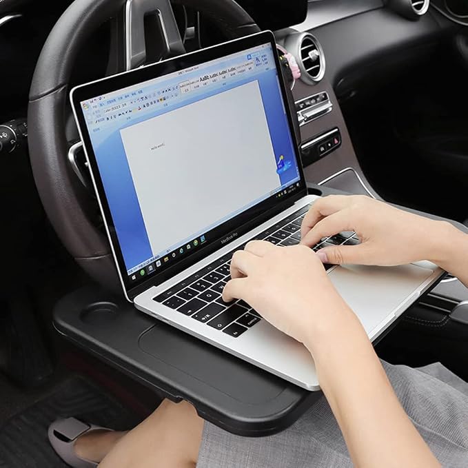 Car Steering Wheel Desk | Food Table for Car | Steering Wheel Tray for Constant Travelers, Fits Most Vehicles Steering Wheels (Black) - Image 8