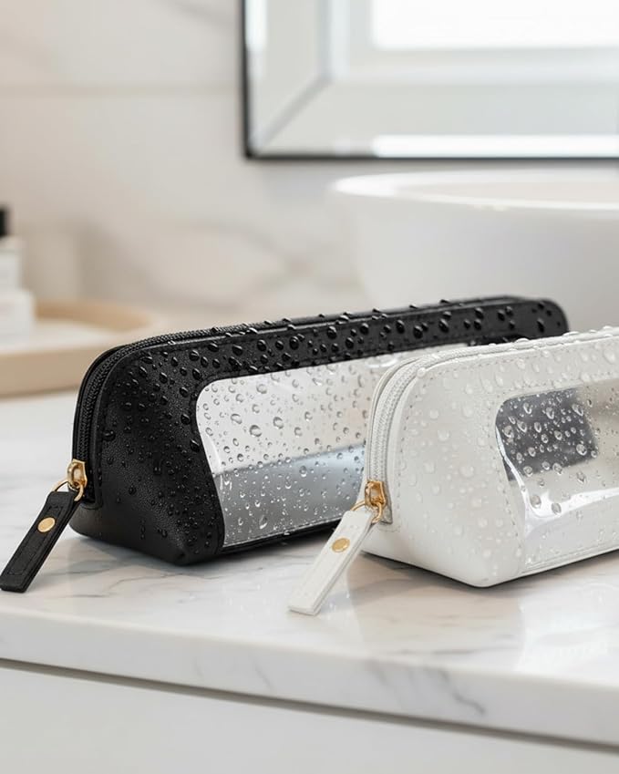 Clear Pencil Case Pouch,PVC Small Makeup Bag for Purse (Slim, Beige) | Waterproof PU Leather Portable Makeup Bag for Purse Holder with Transparent Window,Gifts for GIRLS BOYS - Image 7