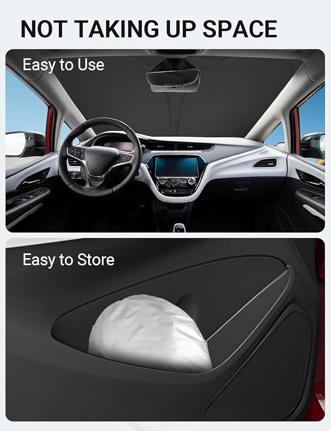 Proadsy Custom Fit Car Windshield Sun Shade for 2017-2023 Chevrolet Bolt EV | 240T Heat Shield, Drops Temp 54°F, Blocks 99% UV, Prevents Dashboard Cracking, Summer Parking & Beach Trips, Easy Twist-Fold - Image 9
