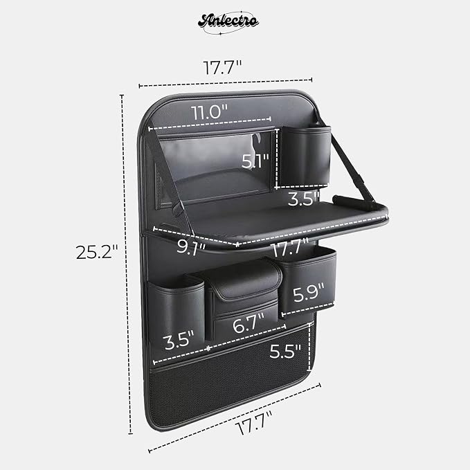 5-in-1 Backseat Car Organizer with Car Seat Tray, Car Backseat Organizers | Reinforced Fold-Down Car Seat Tray, Hidden Trash Bin, Tablet Holder, Vegan Leather, 8 Pockets - Image 7