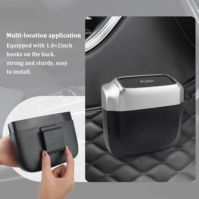 IHOTDER 2PCS Car Trash Can with Lid + 60PCS Garbage Bag,Mini Trash Can Car Interior Accessories with Capacity 700ml,Multifunctional CCar Organizers and Storage(Silver) - Image 7