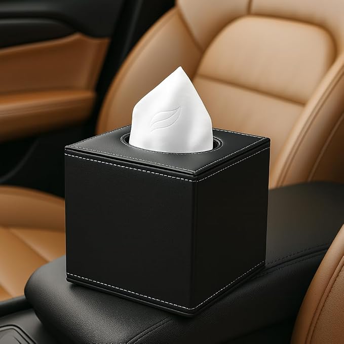 PU Leather Tissue Box Cover with Magnetic Bottom – Square Cube Dispenser for Home, Office, Car, Hotel – Modern Tissue Holder Square for Kleenex, Stylish 5.3″*5.3″*5.8″ - Image 6