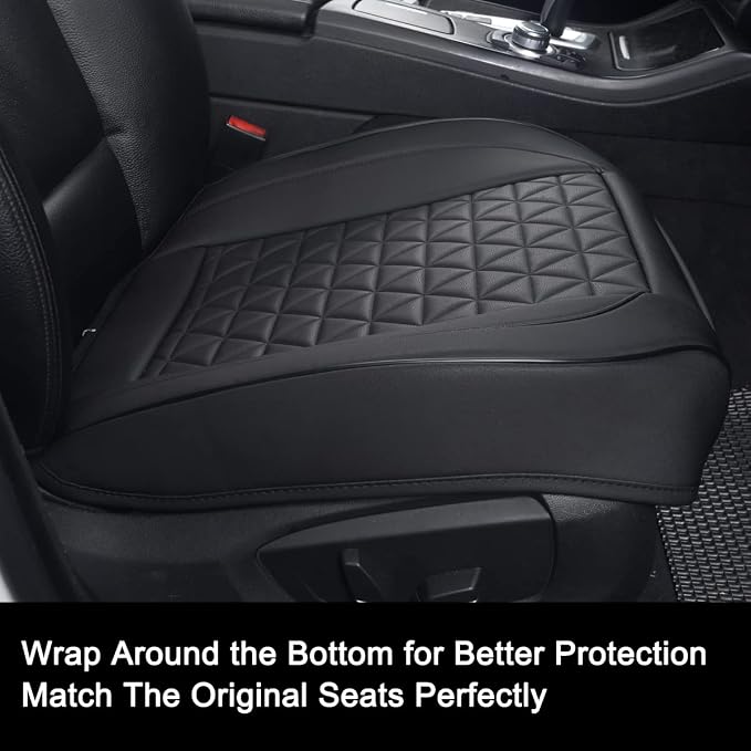 Black Panther 1 Pair Front Seat Covers Luxury Faux Leather Bottom Seat Cushions, Anti-Slip and Wrap Around The Bottom, Fit 95% of Vehicles - Black - Image 7