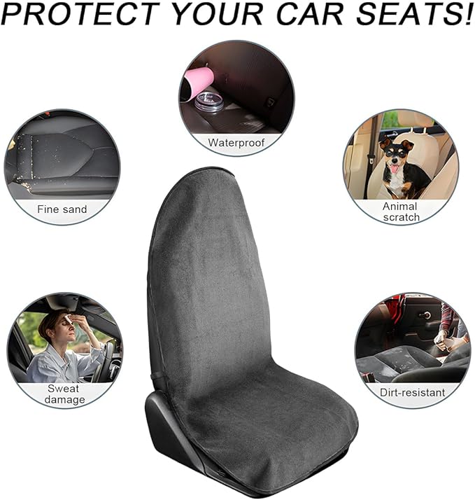DXNQ 2PCS Car Towel Seat Cover, Waterproof Sweating Non-Slip Premium Soft Towel Carseat Protector, Universal Machine Washable Car Truck SUV Front Seat Cover for Gym Workout Beach Hiking (Gray) - Image 6
