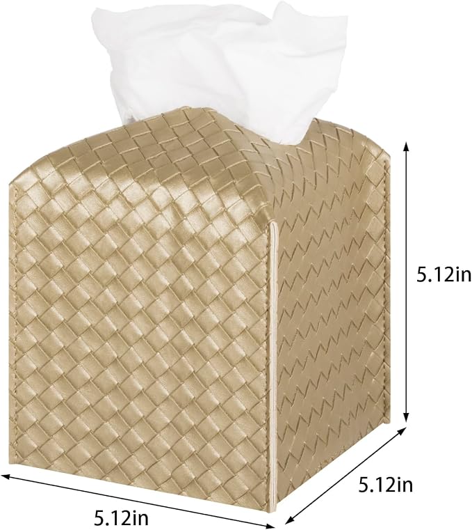 Tissue Box Cover Square Leather Facial Paper Holder, Gold | PU Leather,Easy to Fill, Easy Clean, Decorative Cube Tissue Box Holder for Office, Bathroom,Kitchen, Living room, Guest room - Image 3