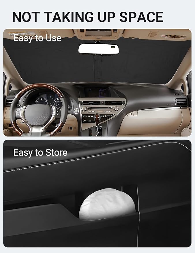 Proadsy Custom Fit 2010-2015 Lexus RX Windshield Sun Shade, Blocks Heat | 240T Heat Shield, Drops Temp 54°F, Blocks 99% UV, Prevents Dashboard Cracking, Summer Parking & Beach Trips, Easy Twist-Fold - Image 9