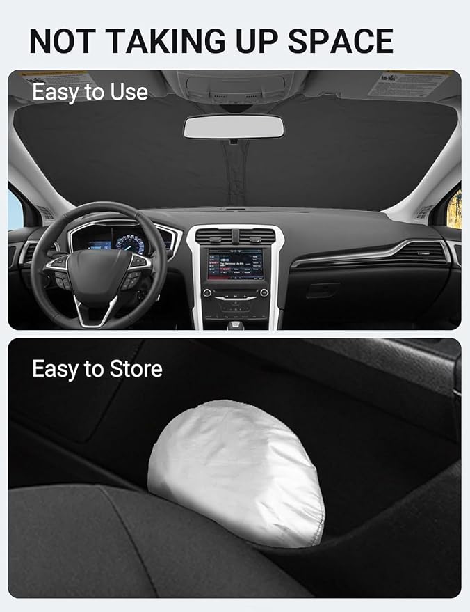 Proadsy Custom Fit 2013-2021 Ford Fusion Windshield Sun Shade, Blocks Heat | 240T Heat Shield, Drops Temp 54°F, Blocks 99% UV, Prevents Dashboard Cracking, Summer Parking & Beach Trips, Easy Twist-Fold - Image 9