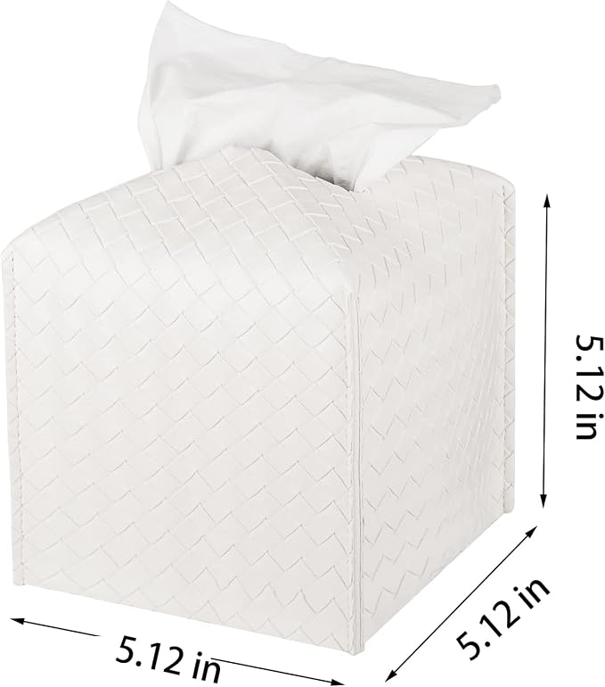Tissue Box Cover Square Leather Facial Paper Holder, White | PU Leather, Easy to Fill, Easy Clean, Decorative Tissue Box Holder for Office, Bathroom, Kitchen, Living room, Guest room - Image 7