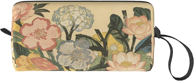 Vintage Floral Makeup Bag for Women with Wrist Strap | Durable 600D Oxford Fabric Cosmetic Organizer,Compact Travel Pouch with Handle for Gym & Daily Use - Image 8