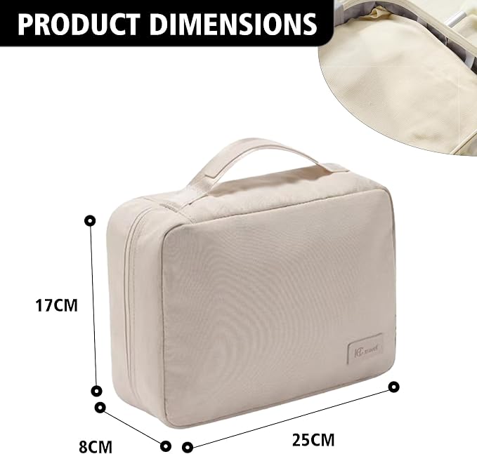L&FY Travel Toiletry Bags With Hanging Hook, Large Capacity Travel Cosmetic Makeup Organizer, Gifts For Women Men,Travel Accessories-Beige - Image 8