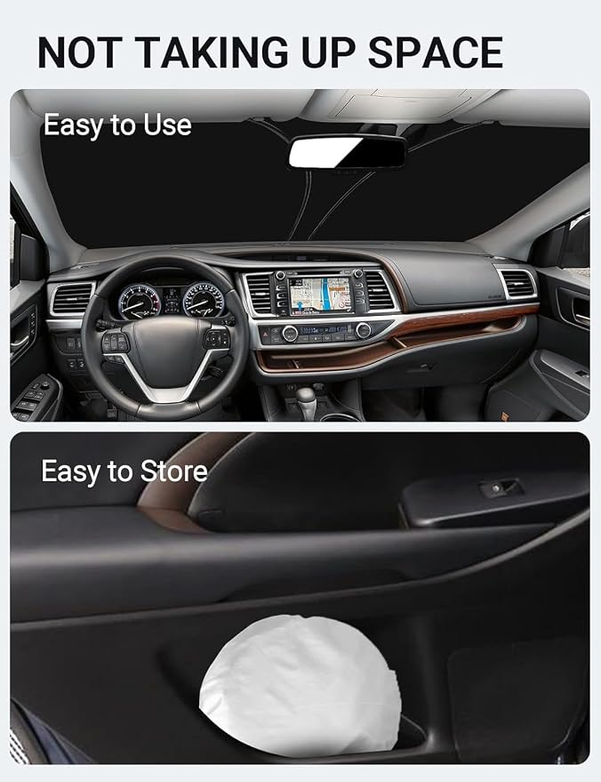 Proadsy Custom Fit Car Windshield Sun Shade for 2014-2019 Toyota Highlander | 240T Heat Shield, Drops Temp 54°F, Blocks 99% UV, Prevents Dashboard Cracking, Summer Parking & Beach Trips, Easy Twist-Fold - Image 9