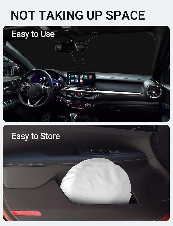 Proadsy Custom Fit 2019-2024 Kia Forte Windshield Sun Shade, Blocks Heat | 240T Heat Shield, Drops Temp 54°F, Blocks 99% UV, Prevents Dashboard Cracking, Summer Parking & Beach Trips, Easy Twist-Fold - Image 8