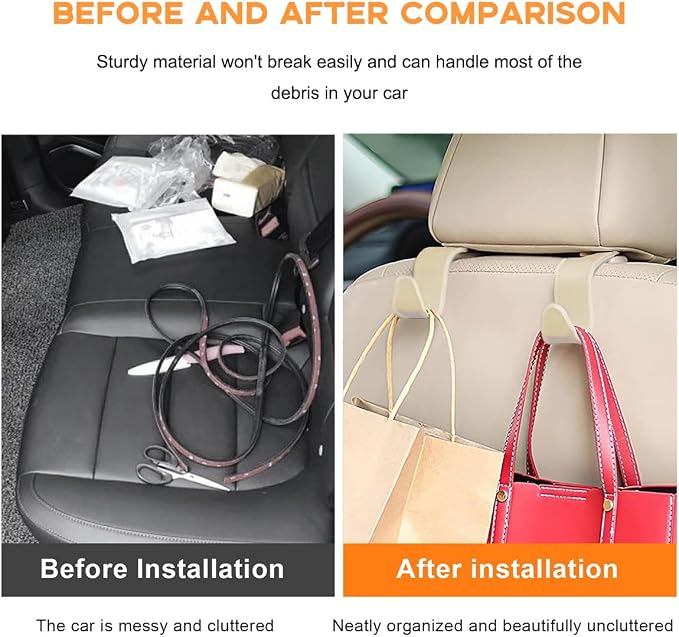 povtii 4PCS Car Seat Headrest Hook, Auto Back Seat Hanging Storage Organizer, Vehicle Seatback Hanger Holder for Purse Handbag Coat Umbrella, Universal Interior Car Accessories (Beige) - Image 6