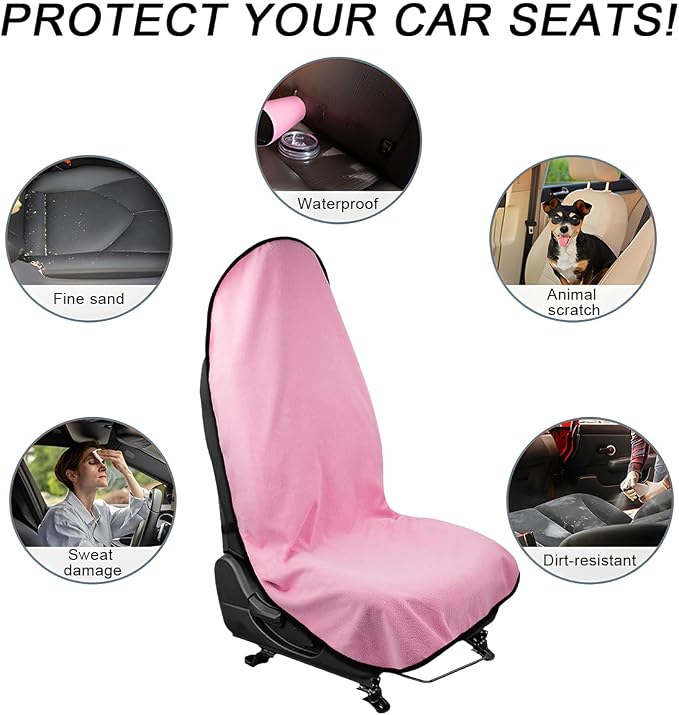 DXNQ Waterproof Car Towel Seat Cover, Sweating Non-Slip Premium Towel Carseat Cover Protector, Universal Soft Machine Washable Car Truck SUV Front Seat Cover for Gym Workout Beach Hiking (Pink) - Image 6