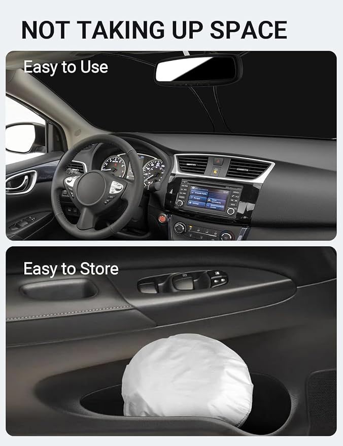 Proadsy Custom Fit Car Windshield Sun Shade for 2013-2019 Nissan Sentra | 240T Heat Shield, Drops Temp 54°F, Blocks 99% UV, Prevents Dashboard Cracking, Summer Parking & Beach Trips, Easy Twist-Fold - Image 9