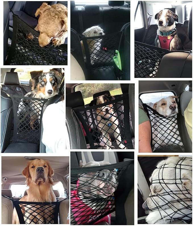 Car Dog Barrier Universal Dog Barrier Net Car Seat Net & Storage Bag Tear Resistant Pet Mesh Barrier Car Back Seat Organizer Easy to Install Dog Fence Safety Car Divider for Cars SUVs Vans Traveling - Image 7