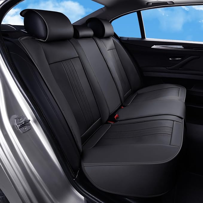 Huidasource Back Seat Cover, Luxury Faux Leather Rear Seat Cover, Velcro Adjustable, Compatible with Child Seat, Perforation Cooling&Heating, Universal Fit for Most Cars, Vans, Trucks, SUVs, Black - Image 8