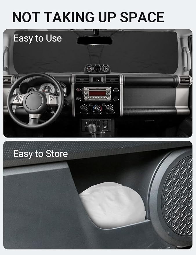 Proadsy Custom Fit Car Windshield Sun Shade for 2007-2014 Toyota FJ Cruiser | 240T Heat Shield, Drops Temp 54°F, Blocks 99% UV, Prevents Dashboard Cracking, Summer Parking & Beach Trips, Easy Twist-Fold - Image 8