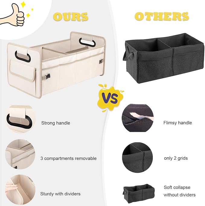 Car Trunk Organizer, Collapsible Car Organizers and Storage Large Beige | Sturdy, Strong Capacity, Clean Decor, Multi Compartment Container Box, Adjustable Car Accessories for SUV Sedan Truck - Image 9