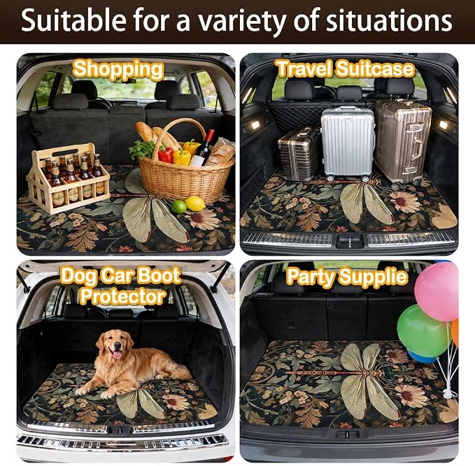 Car Trunk Mat for SUV, 29"x39" Vintage Dragonfly Cargo Liner Protector | All Weather Universal Cargo Liners for Dogs, Car Accessory for SUVs/Sedan/Wagons, Durable Non-Slip Washable Rear Cargo Mat - Image 7