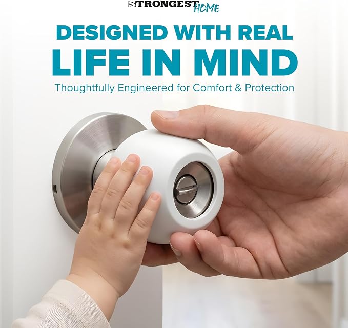 STRONGEST HOME White Silicone Door Knob Cover & Wall Protector – Soft Rubber Handle Grip for Arthritis Support and Quiet Damage Prevention (4 Pack) - Image 8