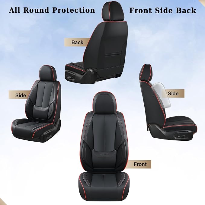 Coverado Seat Covers, Car Seat Covers Front Seats, Car Seat Cover, Car Seat Protector Waterproof, Car Seat Cushion Nappa Leather, BlackRed Seat Covers Carseat Cover Universal Fit for Most Cars - Image 9