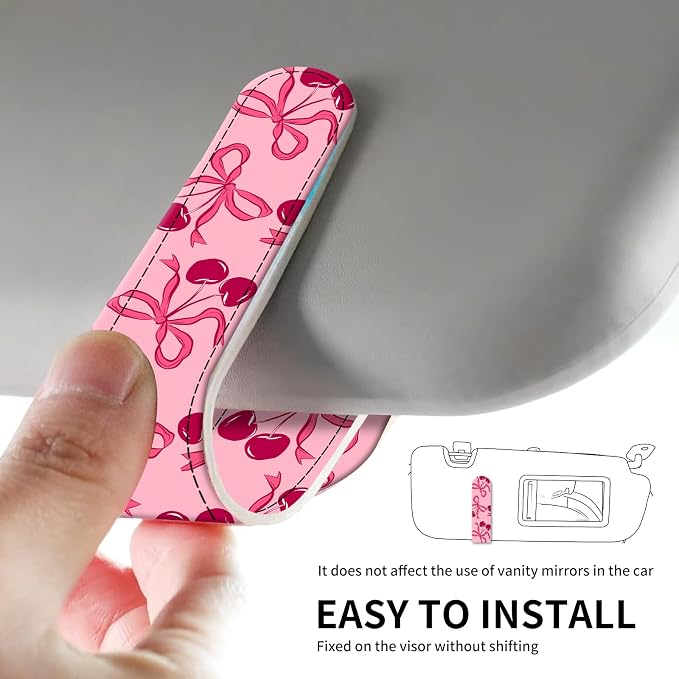 Leather Magnetic Sunglass Holder for Car Sun Visor, Cute Eyeglass Ticket Card Hanger Clip, Universal Auto Interior Accessories for SUV Pickup Truck Pink Bow - Image 5
